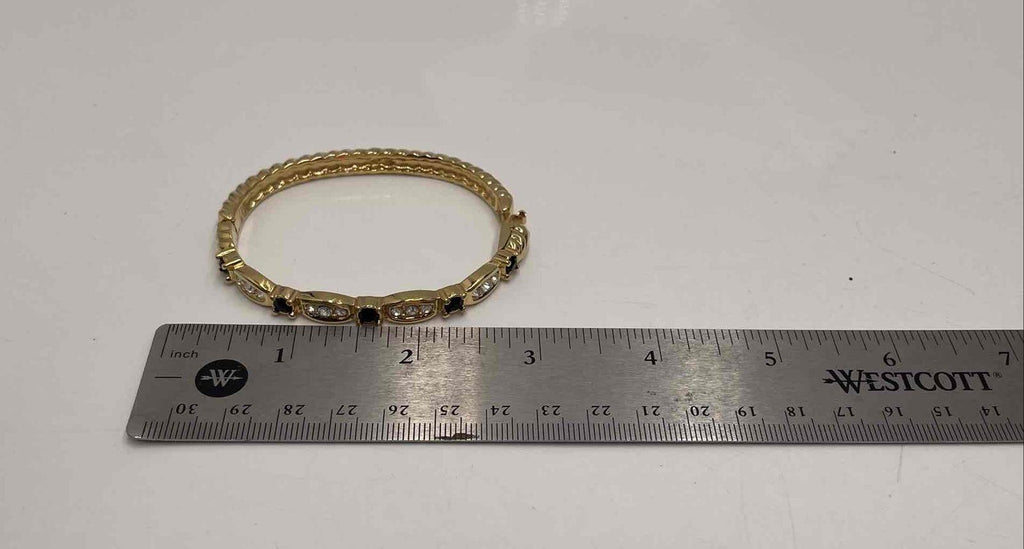 Swarovski Gold-Tone Hinged Bangle Bracelet with Clear and Jet Crystal Accents