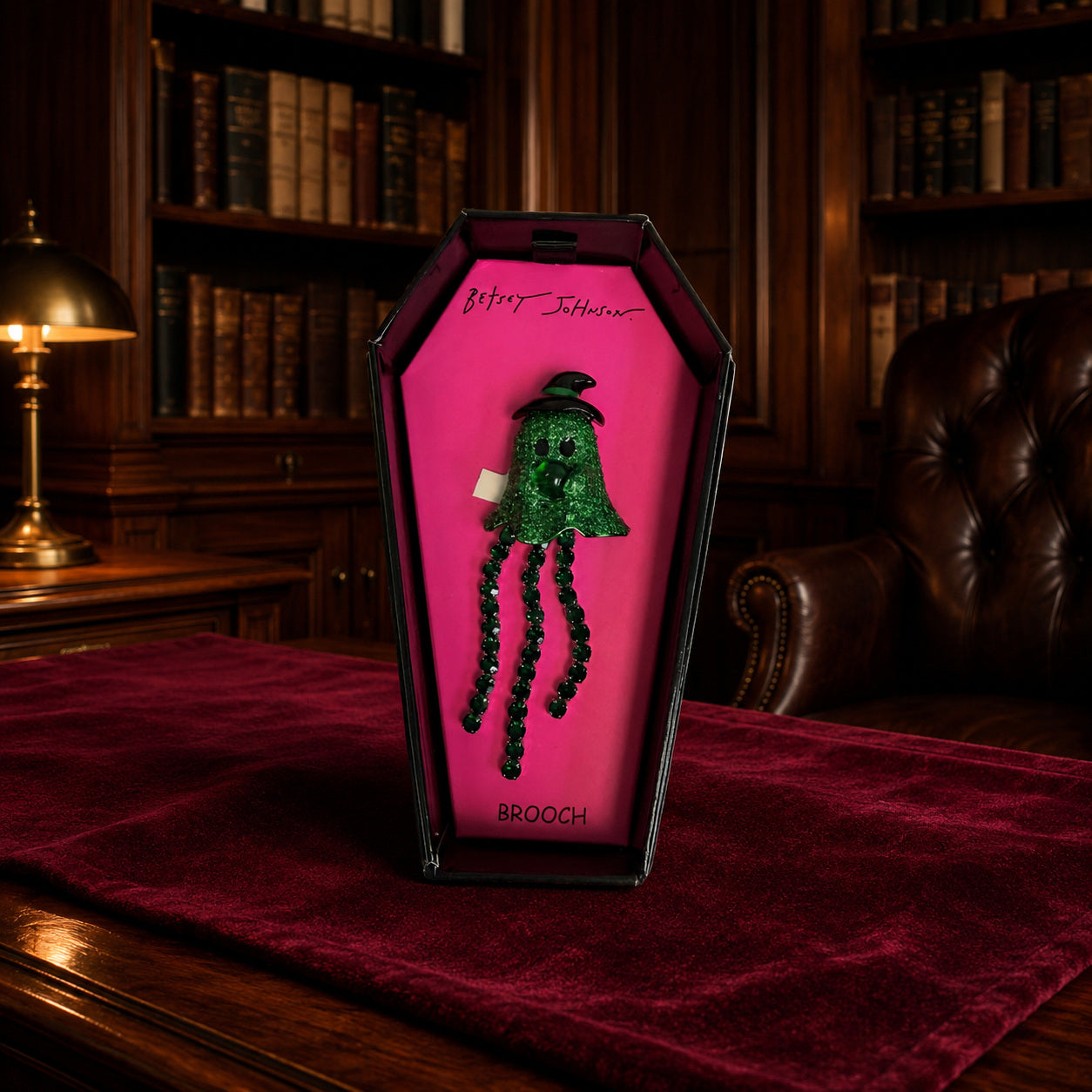 Betsey Johnson Halloween Ghost Brooch in Coffin Box