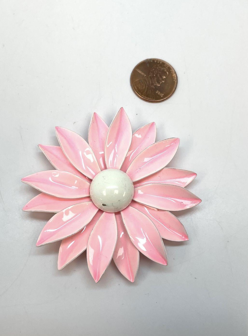 Vintage Emmons Pink Enamel Flower Brooch