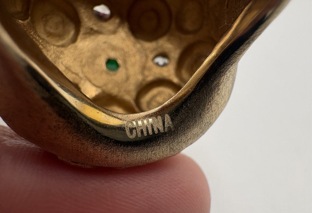 Rivka Friedman China Gold Clad Stone & CZ Domed Statement Ring Size 7.5 (Stone Variant A)