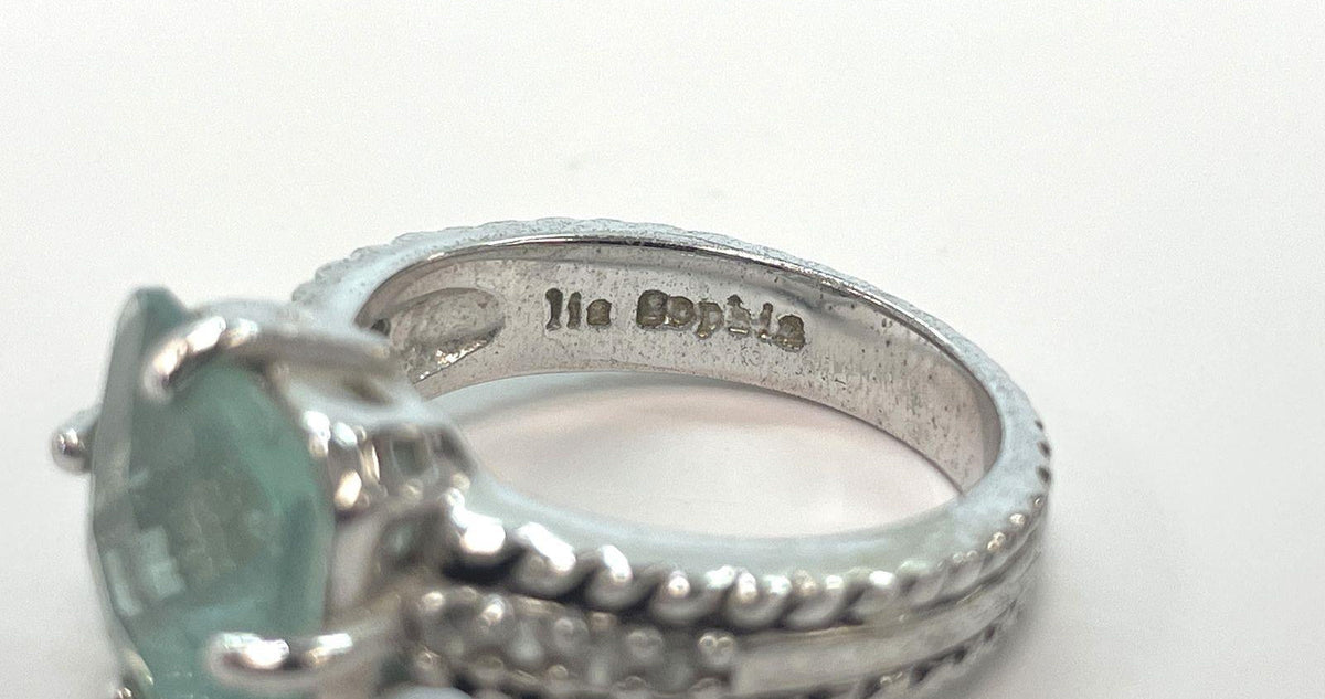 Silver Tone Lia Sophia Blue Glass Stone Ring 6.1g