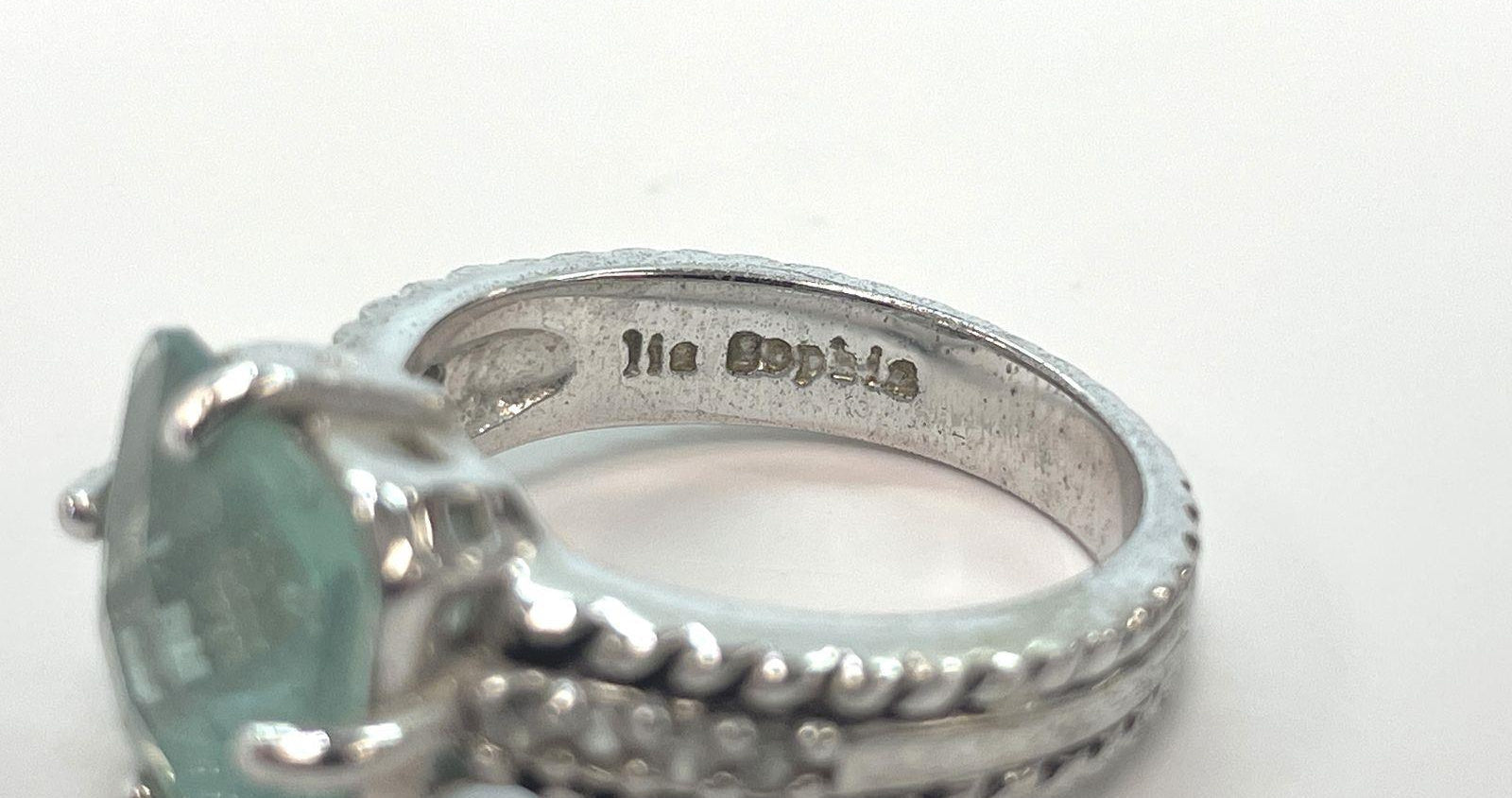 Silver Tone Lia Sophia Blue Glass Stone Ring 6.1g