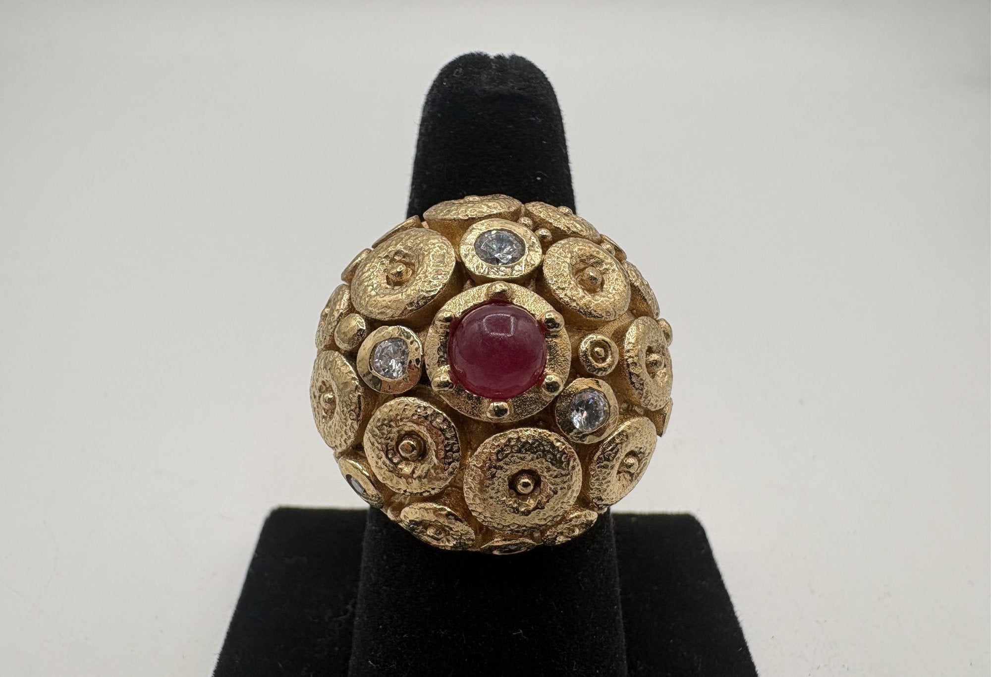 Rivka Friedman China Gold Clad Stone & CZ Domed Statement Ring Size 7.5 (Stone Variant B)