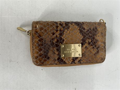 Brown snake print zip around wallet, view 3