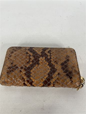 Brown snake print zip around wallet, view 4