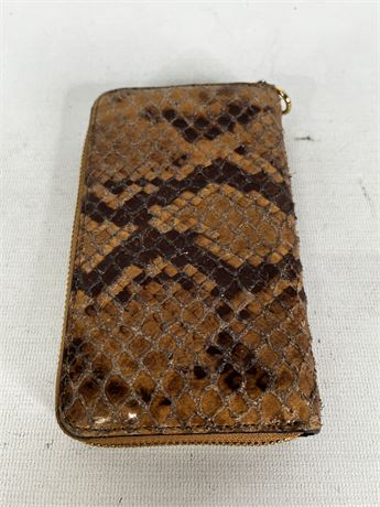 Brown snake print zip around wallet, view 5
