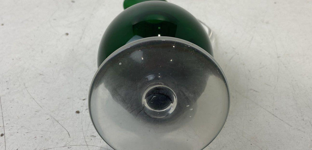 Vintage Emerald Green Glass Cruet Decanter with Clear Handle and Stopper