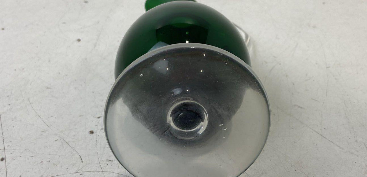 Vintage Emerald Green Glass Cruet Decanter with Clear Handle and Stopper
