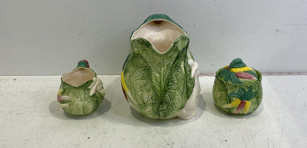 Bunny Lane Green Ceramic Cabbage Tea Set with Rabbit and Carrot Motifs