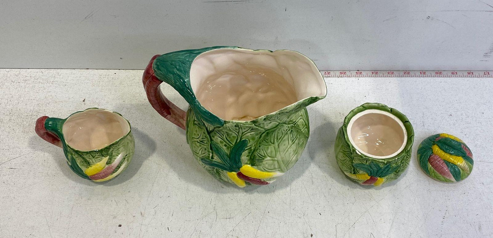 Bunny Lane Green Ceramic Cabbage Tea Set with Rabbit and Carrot Motifs