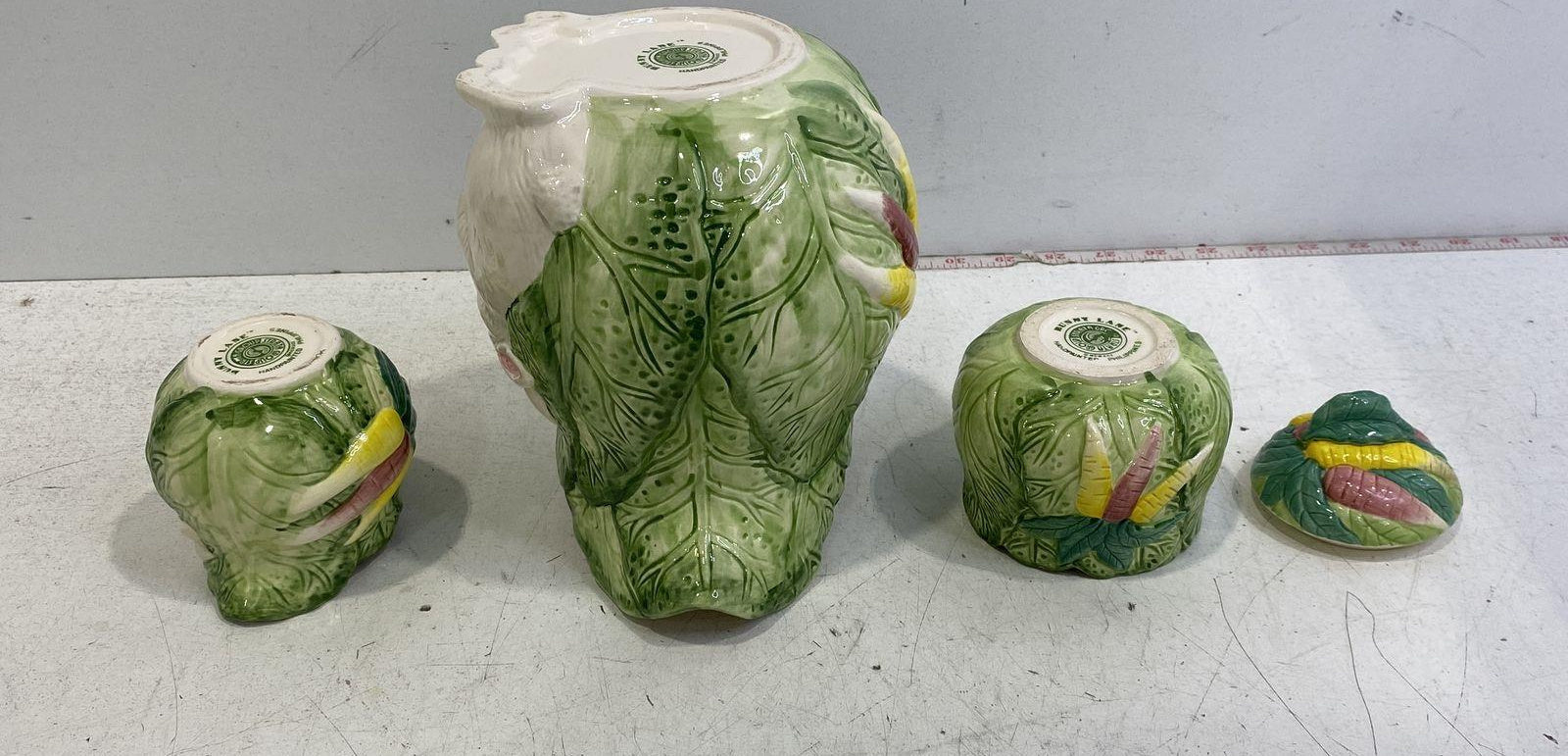 Bunny Lane Green Ceramic Cabbage Tea Set with Rabbit and Carrot Motifs