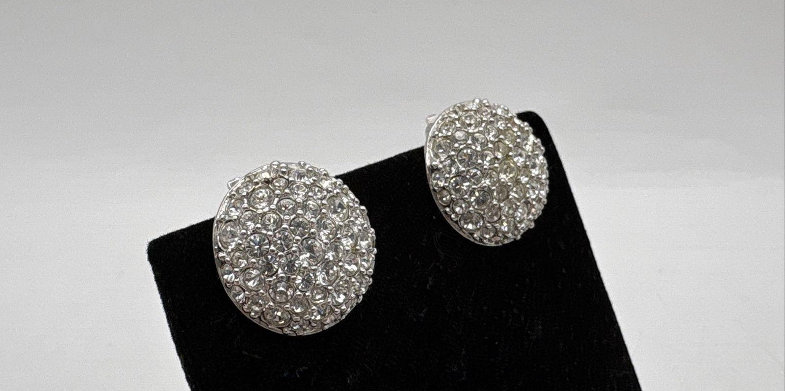 Vintage Swarovski Silver-Tone Pavé Crystal Dome Clip-On Earrings