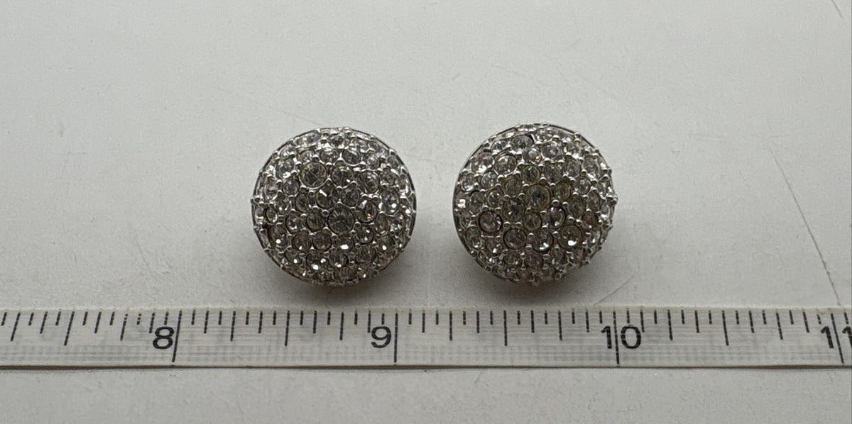 Signed Swarovski silver-tone dome clip-on earrings fully pavé-set with clear crystals, view 9