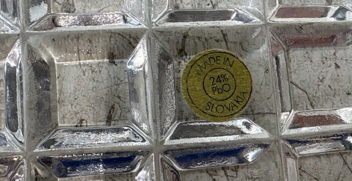 Three clear oval glass serving trays with raised diamond-grid pattern, view 11