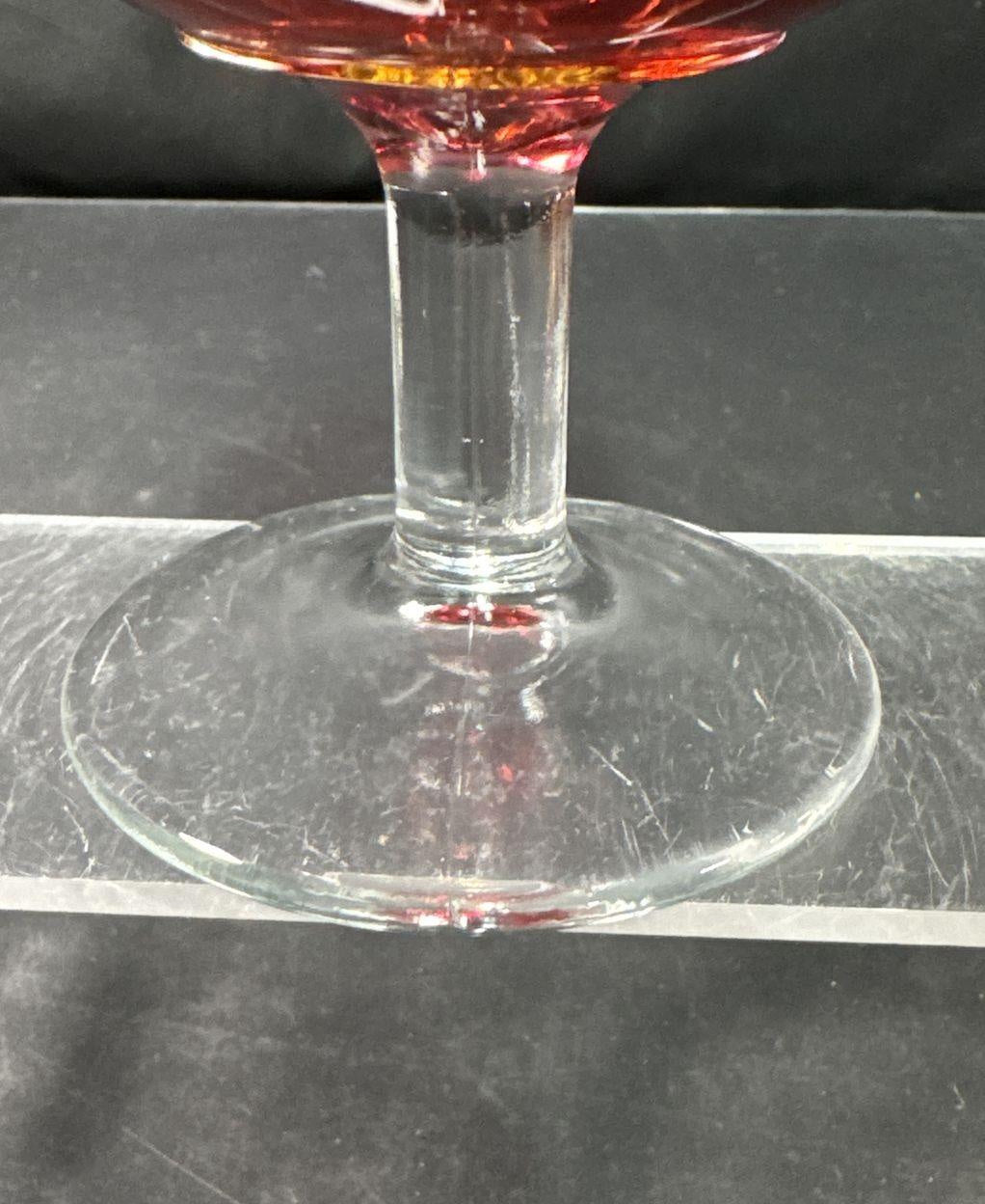 Vintage Ruby Red MCM Atomic Starburst Wine Goblets Set of 6 with Gold Detail