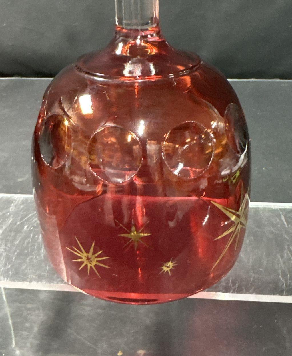 Vintage Ruby Red MCM Atomic Starburst Wine Goblets Set of 6 with Gold Detail