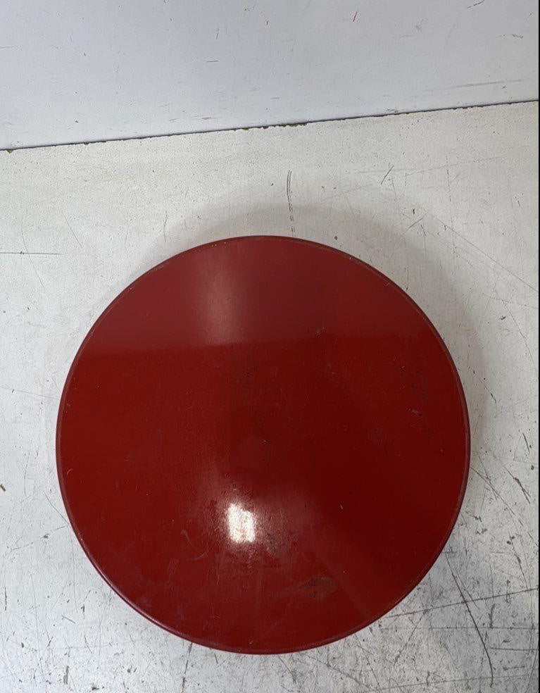 Round red metal cocktail tray with bar scene and printed classic cocktail recipes, view 6