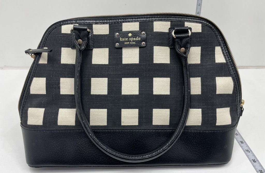 Kate Spade Black Cream Check Pattern Satchel Bag Purse With COA