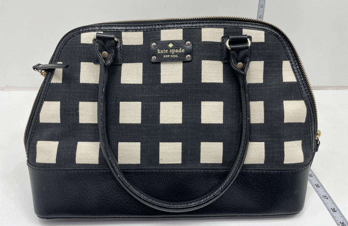 Kate Spade Black Cream Check Pattern Satchel Bag Purse With COA
