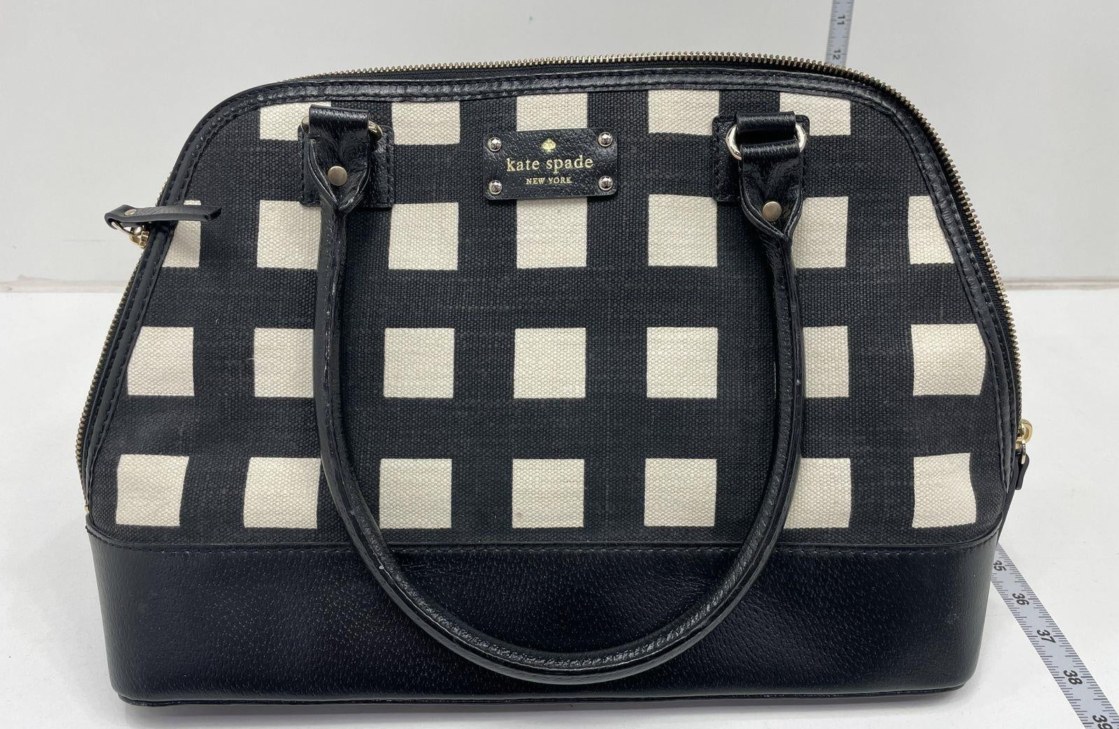 Kate Spade Black Cream Check Pattern Satchel Bag Purse With COA