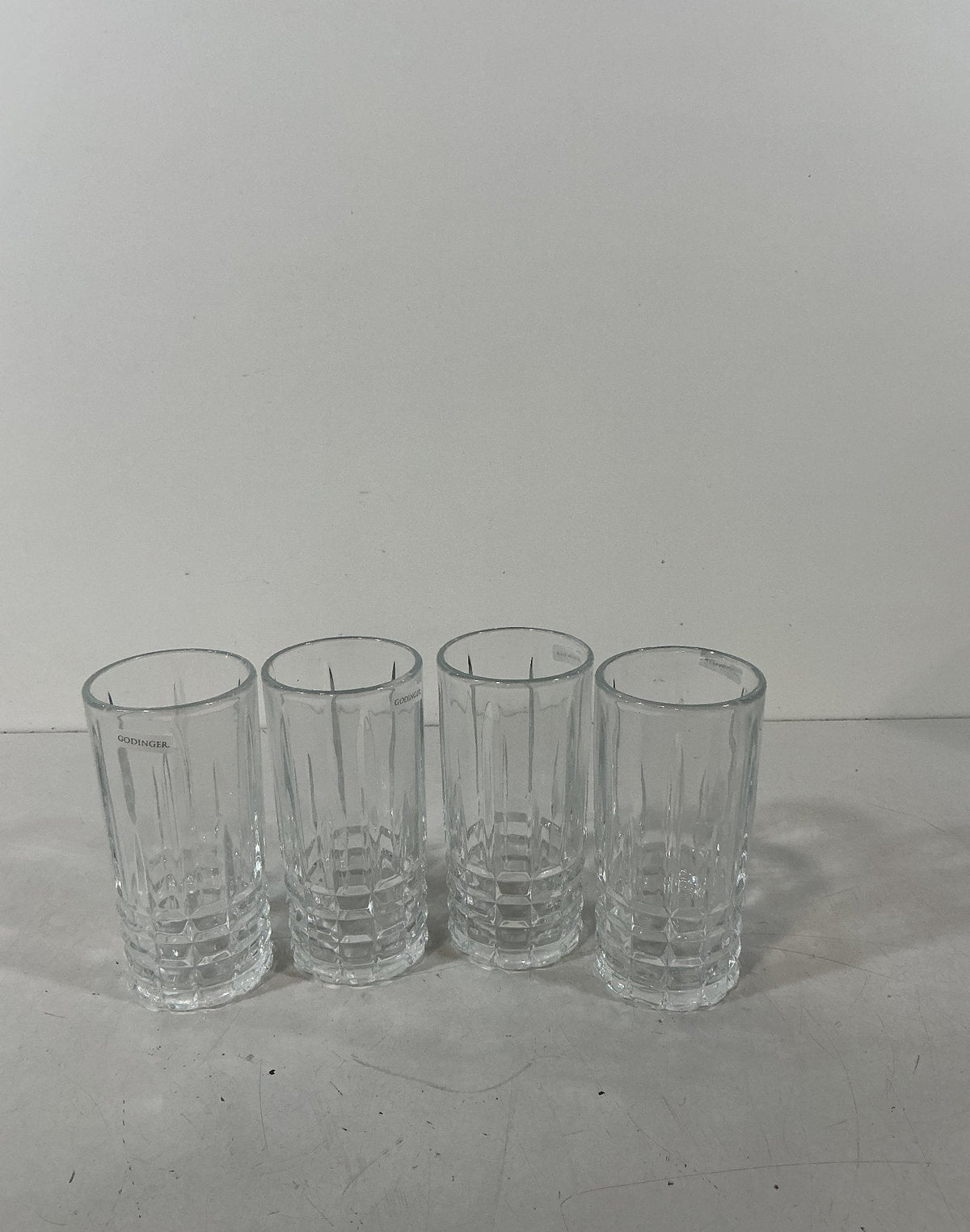 Set of 4 Godinger Clear Glass Highball Glasses Faceted Base Medium Size