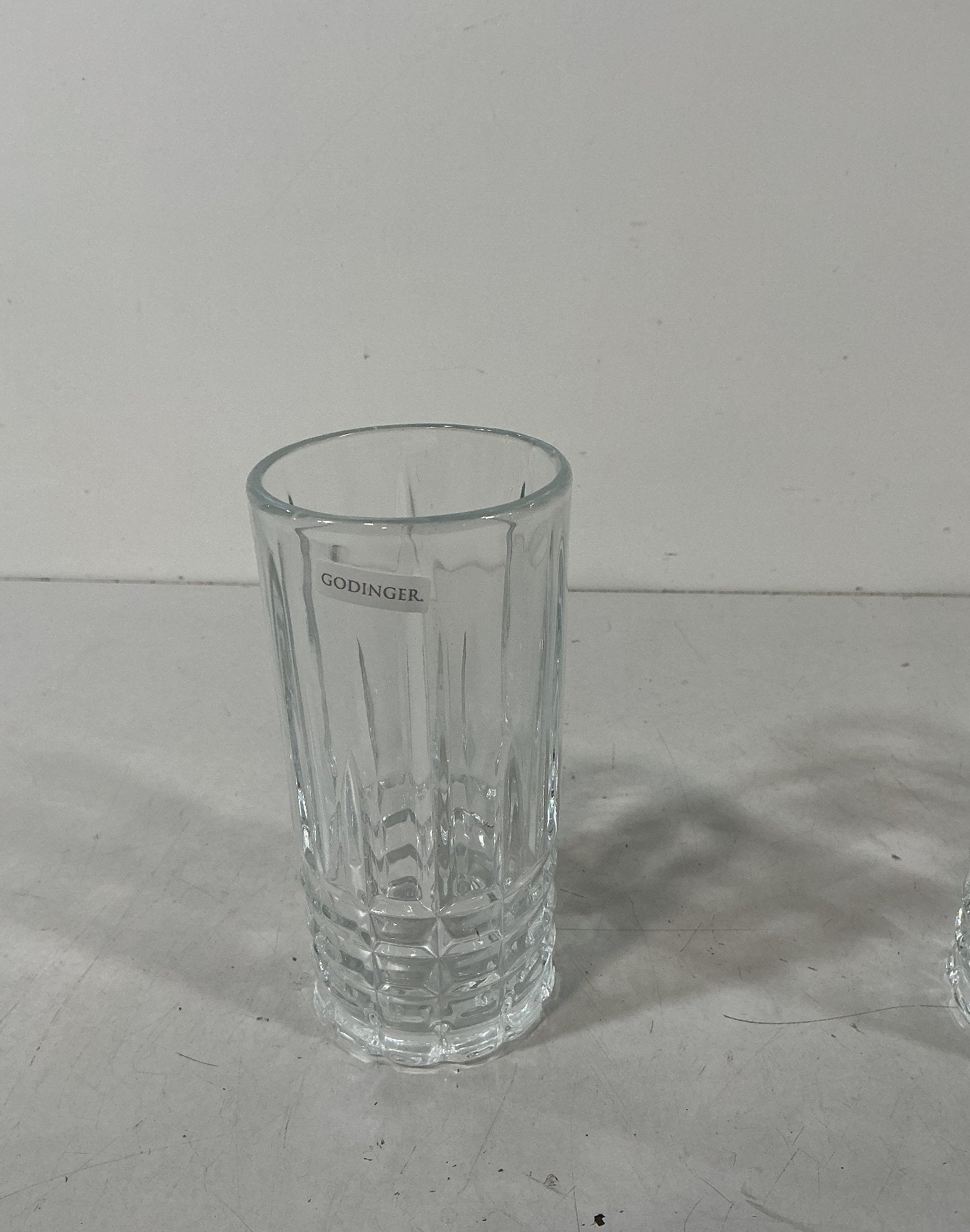 Set of 4 Godinger Clear Glass Highball Glasses Faceted Base Medium Size