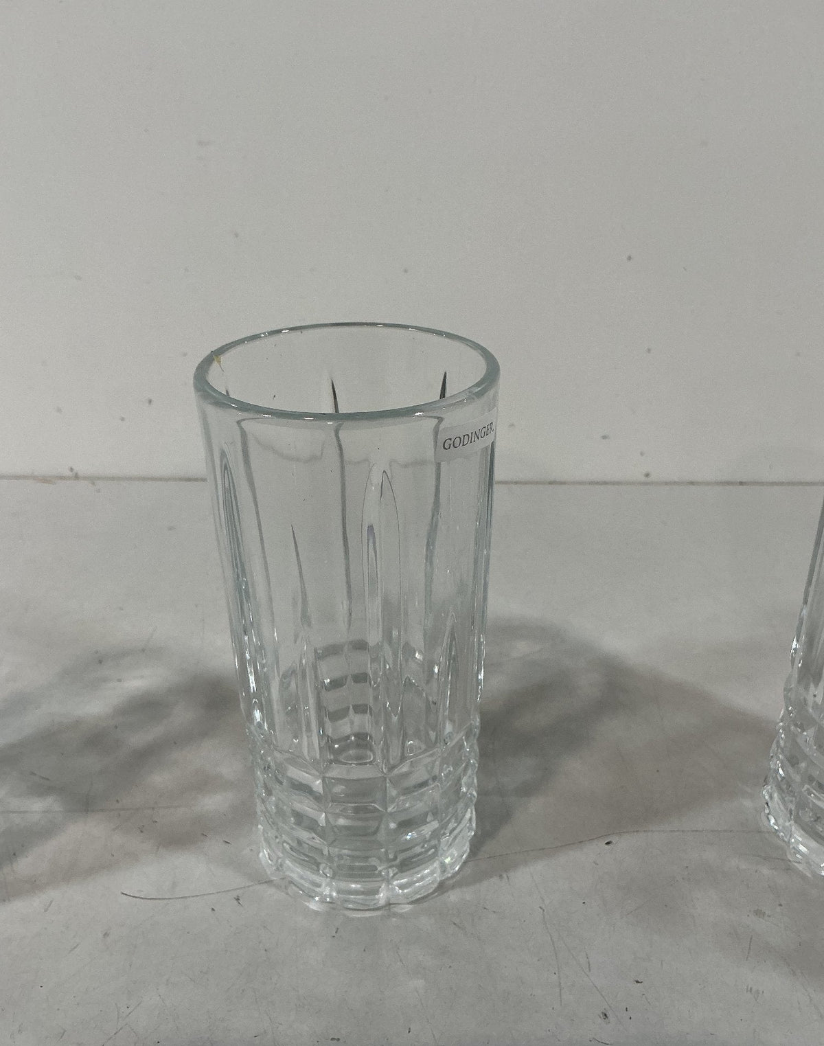 Set of 4 Godinger Clear Glass Highball Glasses Faceted Base Medium Size