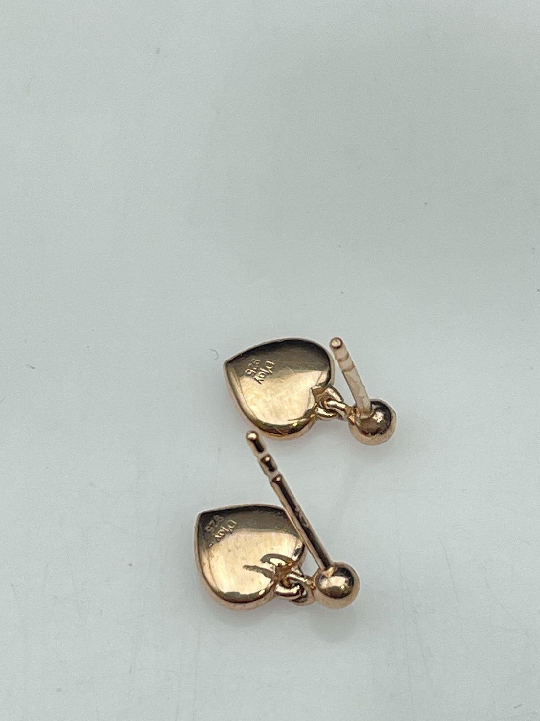 D'Joy rose-tone puffed heart drop earrings on ball post studs, view 5