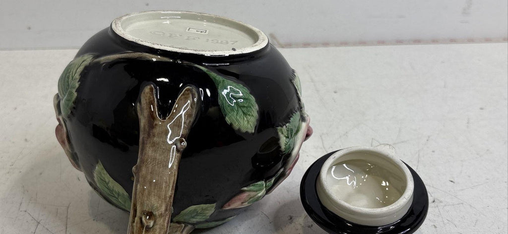 Fitz & Floyd "Midnight Rose" Prominent Molded Roses & Leaves Ceramic Teapot