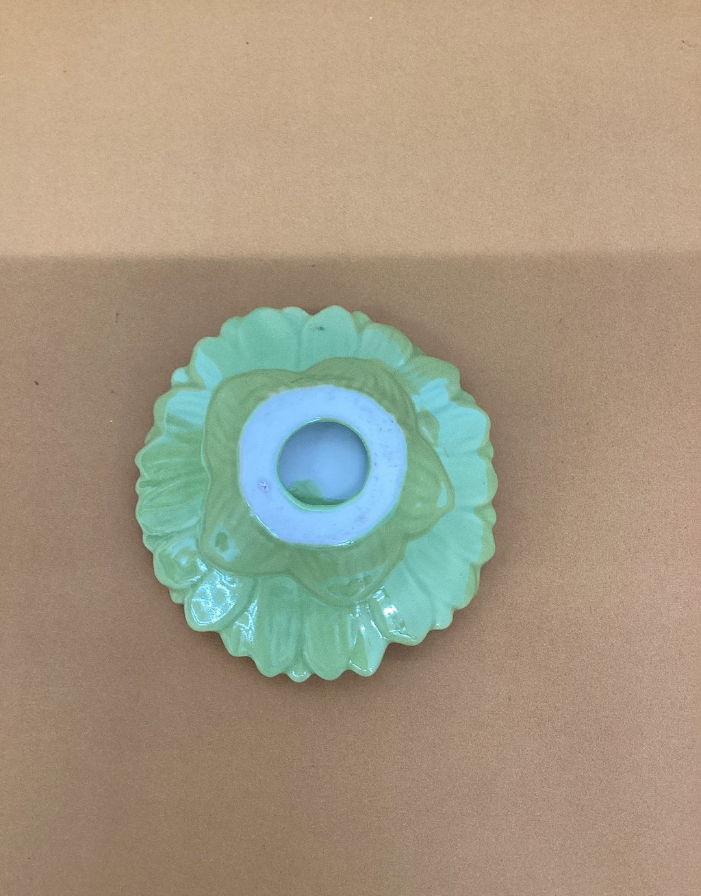 Vintage Small Ceramic Sunflower Dish Light Green Glaze Trinket Candy Holder