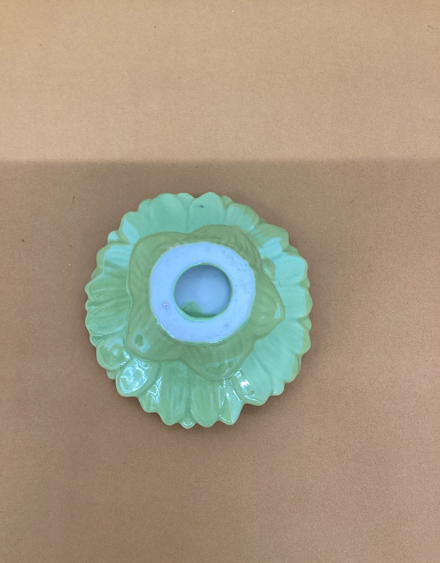 Vintage Small Ceramic Sunflower Dish Light Green Glaze Trinket Candy Holder