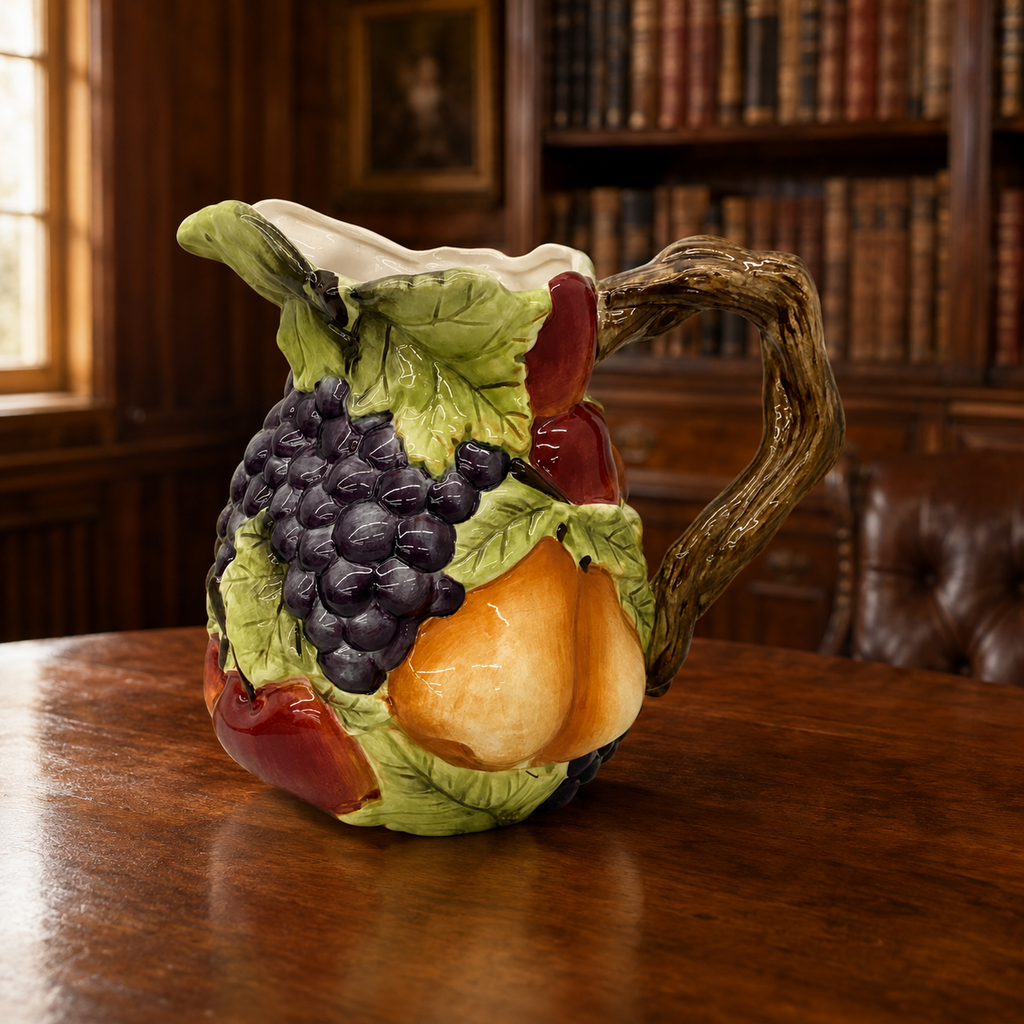 Sonoma Harvest Ceramic Pitcher Hand-Painted Fruit Motifs Dishwasher Safe