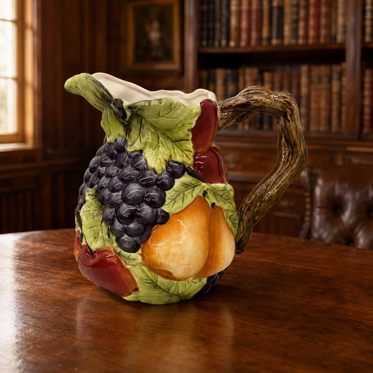 Sonoma Harvest Ceramic Pitcher Hand-Painted Fruit Motifs Dishwasher Safe