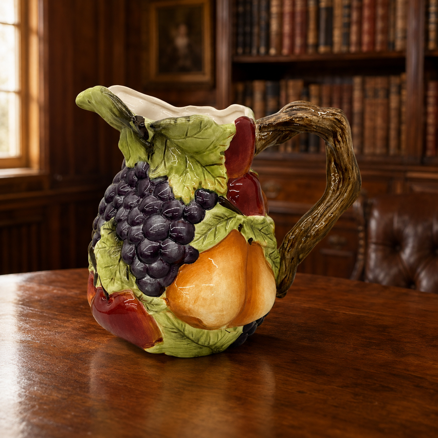 Sonoma Harvest Ceramic Pitcher Hand-Painted Fruit Motifs Dishwasher Safe