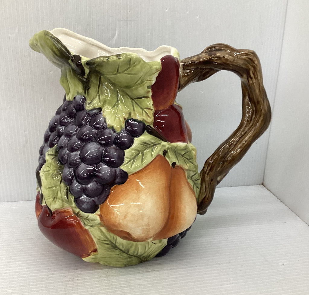 Sonoma Harvest Ceramic Pitcher Hand-Painted Fruit Motifs Dishwasher Safe