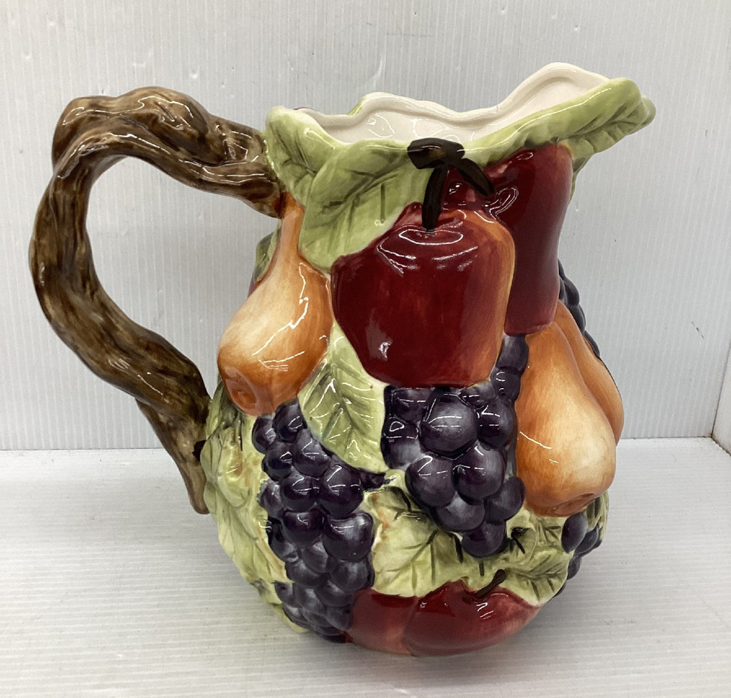 Sonoma Harvest Ceramic Pitcher Hand-Painted Fruit Motifs Dishwasher Safe