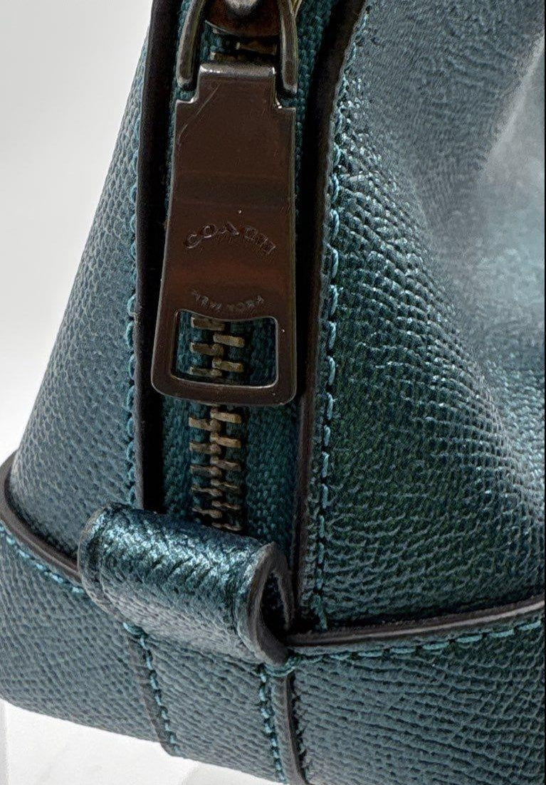 Coach Metallic Blue Teal Leather Sierra Dome Satchel Handbag F22315 COA