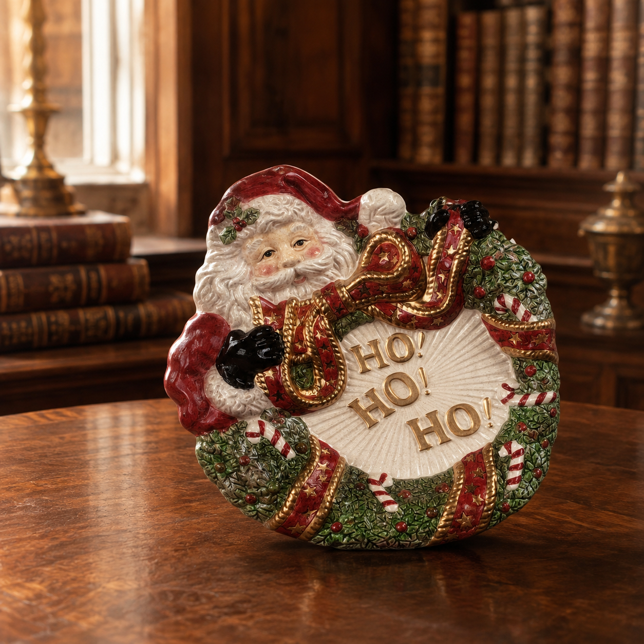 Vintage Fitz & Floyd Santa Wreath Canape Plate Porcelain Holiday Decor
