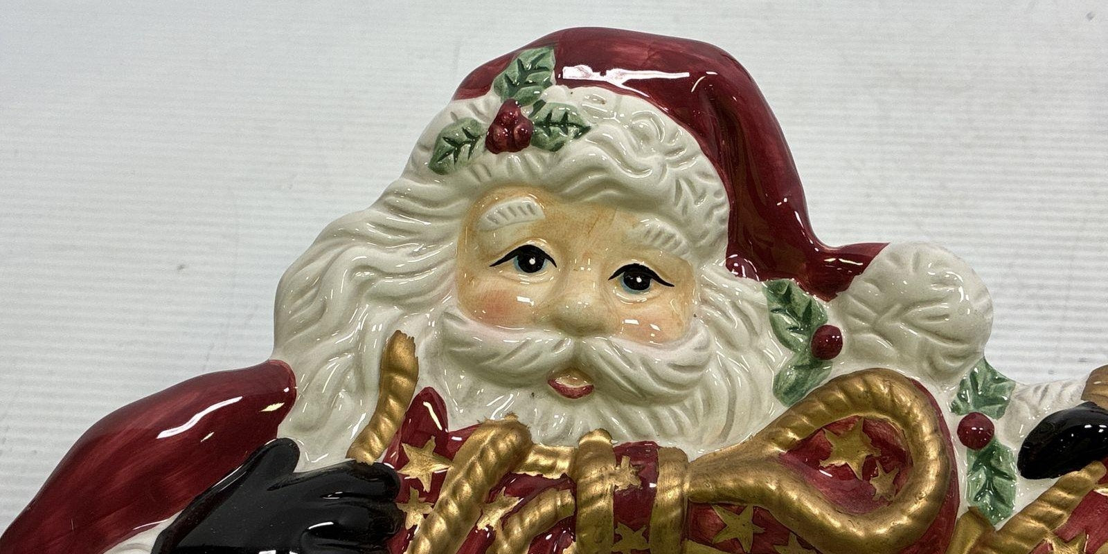 Vintage Fitz & Floyd Santa Wreath Canape Plate Porcelain Holiday Decor