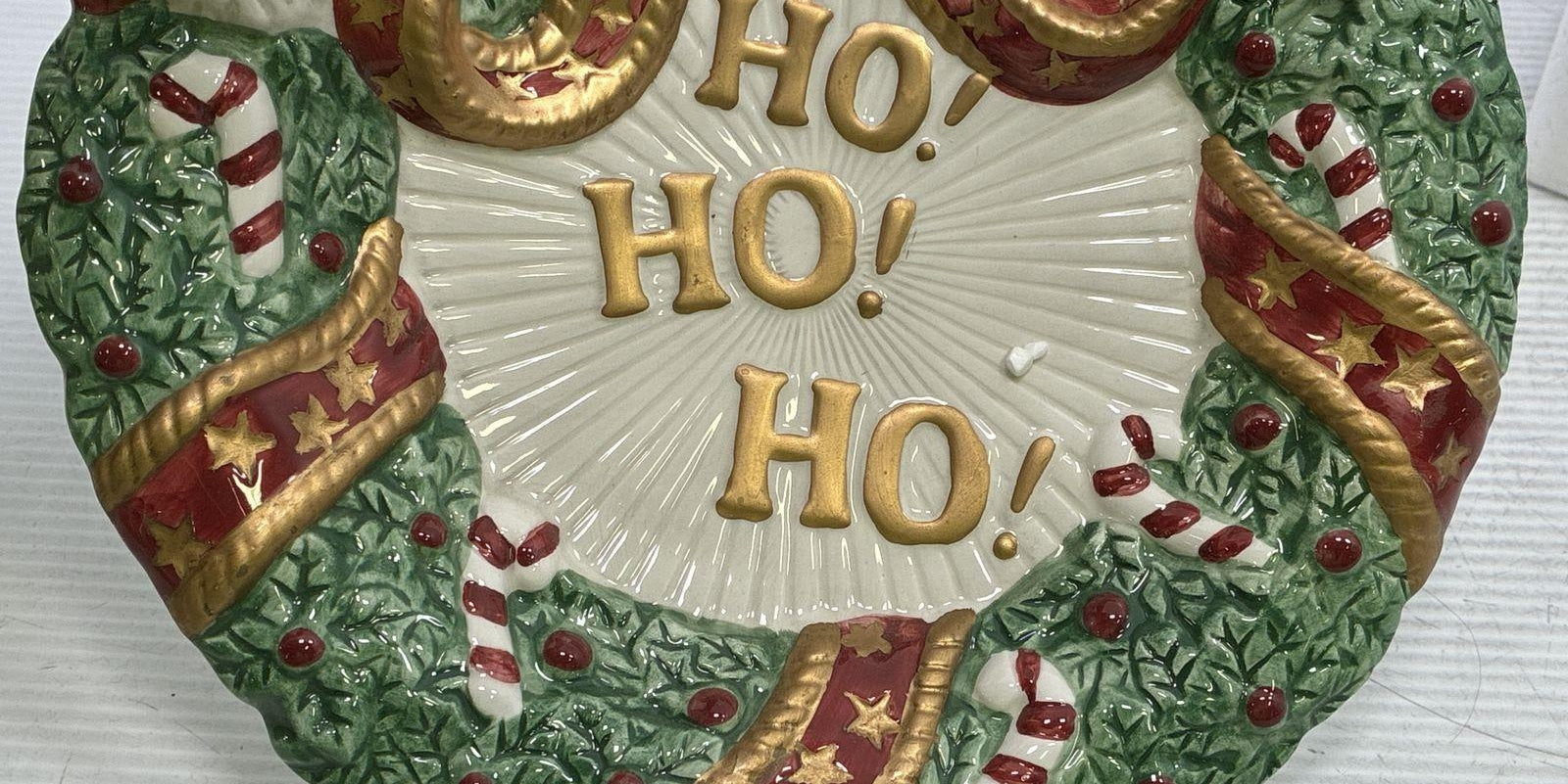 Vintage Fitz & Floyd Santa Wreath Canape Plate Porcelain Holiday Decor