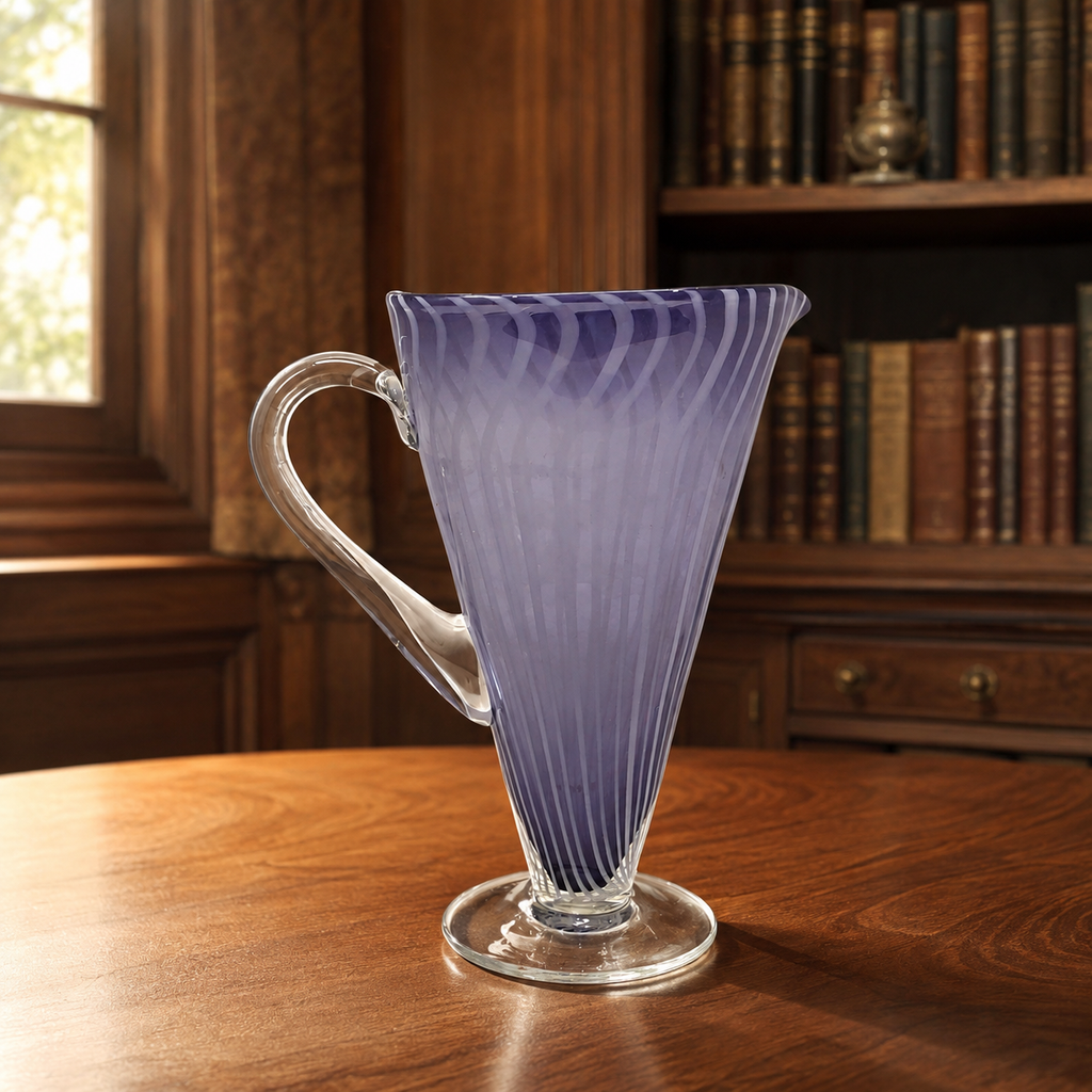 Vintage Purple & White Striped Glass Pitcher