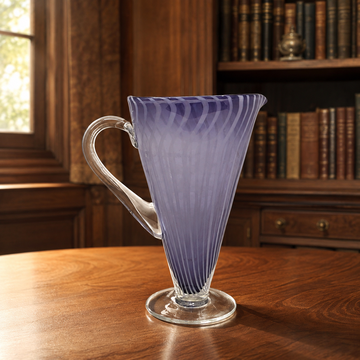 Vintage Purple & White Striped Glass Pitcher