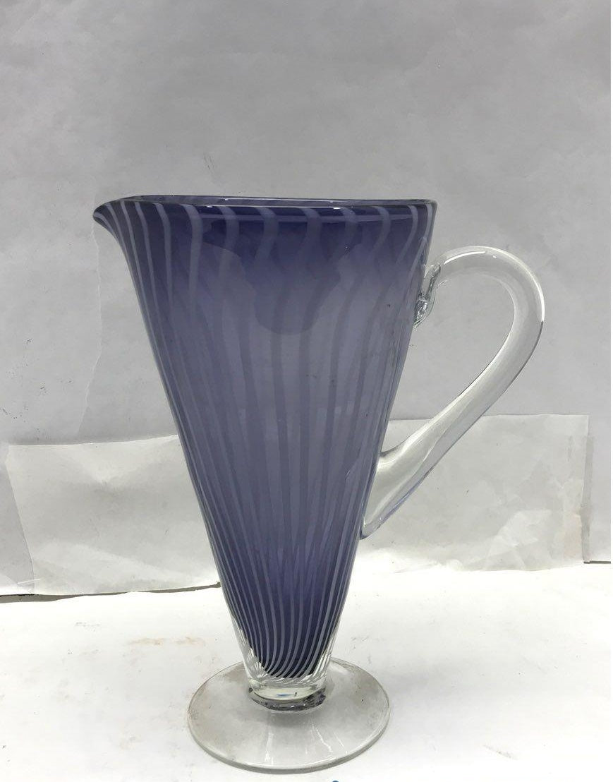 Vintage Purple & White Striped Glass Pitcher