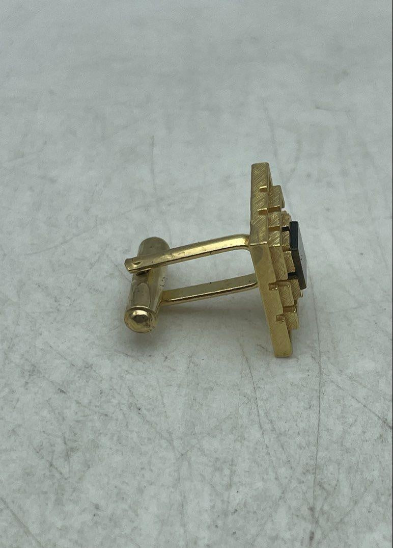Gold Tone Cufflink and Tie Tack Set W/ Tiger's Eye Accents