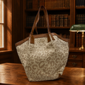 Nicole Miller New York Womens Tote Bag Brown Tan Leopard Print Woven Top Handles