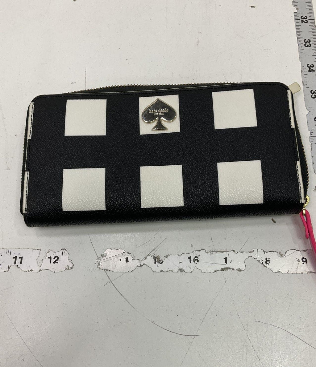 Kate Spade Women Black White Checkerboard Leather Gold Hardware Zipper