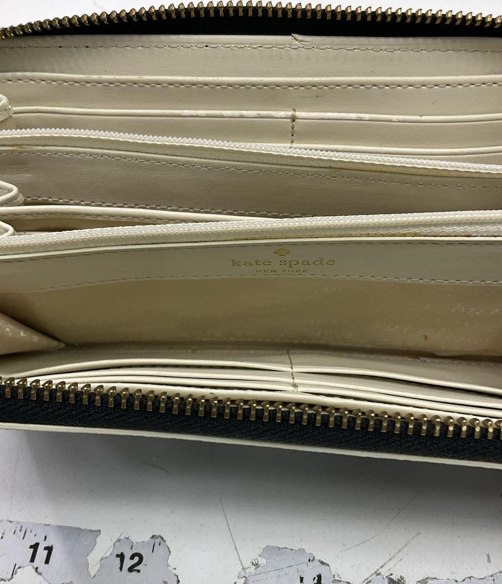 Kate Spade Women Black White Checkerboard Leather Gold Hardware Zipper