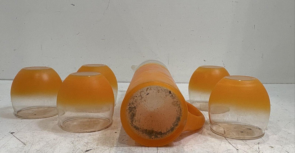 6 Pcs Frosted Gold Rim Accent Orange Fade Glass Pitcher Serving Set