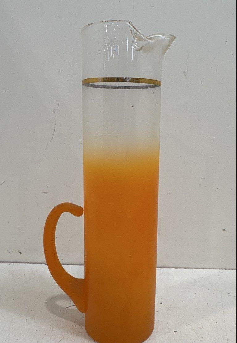 6 Pcs Frosted Gold Rim Accent Orange Fade Glass Pitcher Serving Set