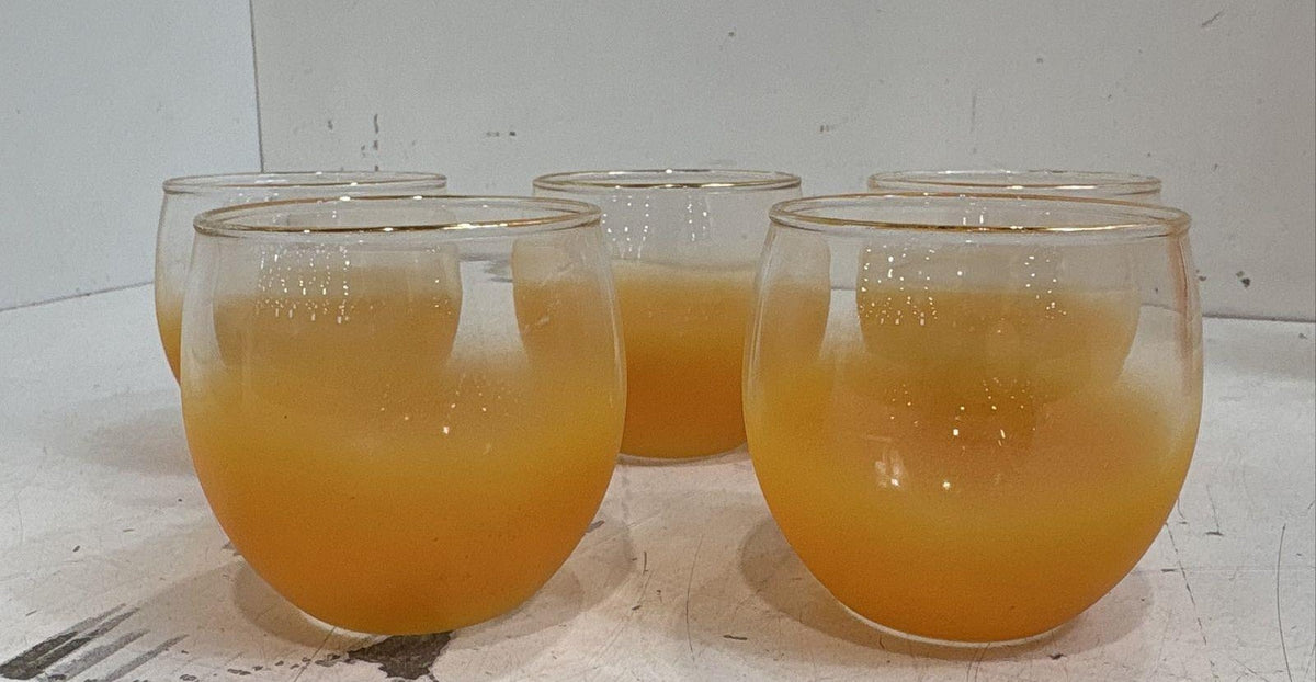 6 Pcs Frosted Gold Rim Accent Orange Fade Glass Pitcher Serving Set